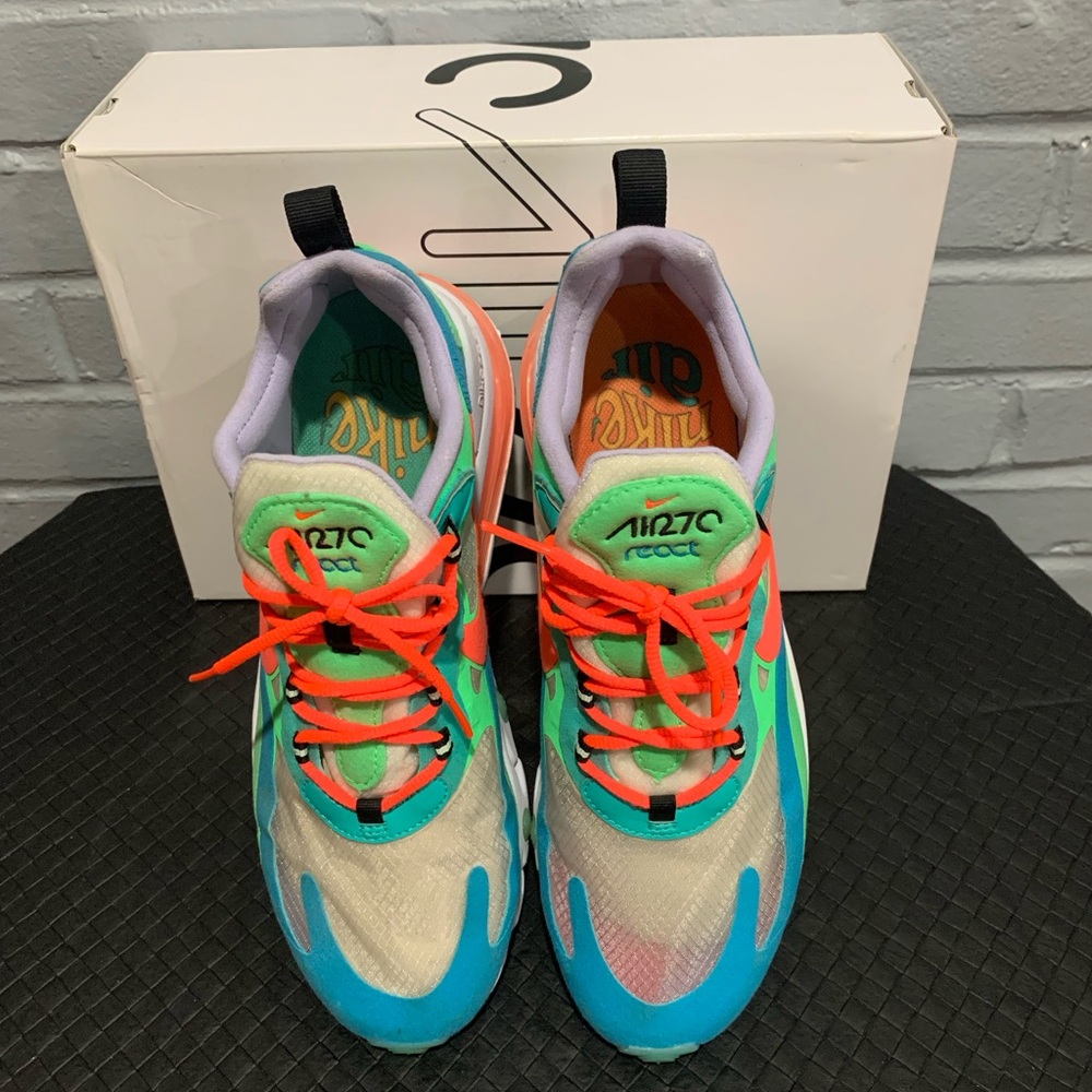 Nike W Air Max 270 React womens Multicolor Athletic Sneakers - Teal/Green/Orange